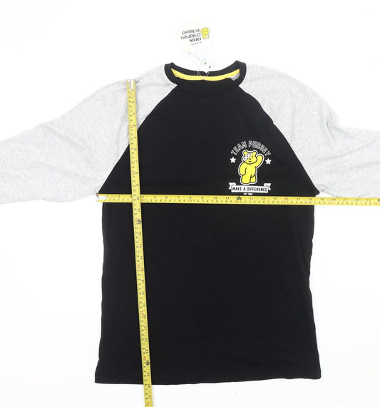 George Men’s Black Grey Pudsey Bear Long Sleeve T-Shirt Size S