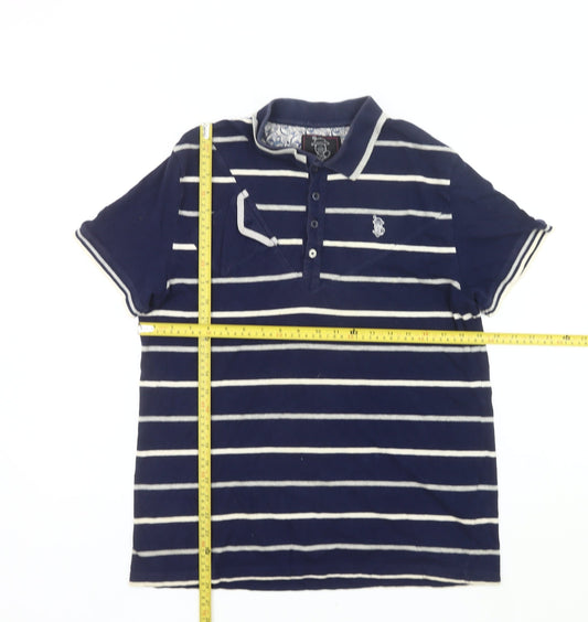 Nanny State Mens Blue Striped Polo Shirt Size L Cotton Short Sleeve