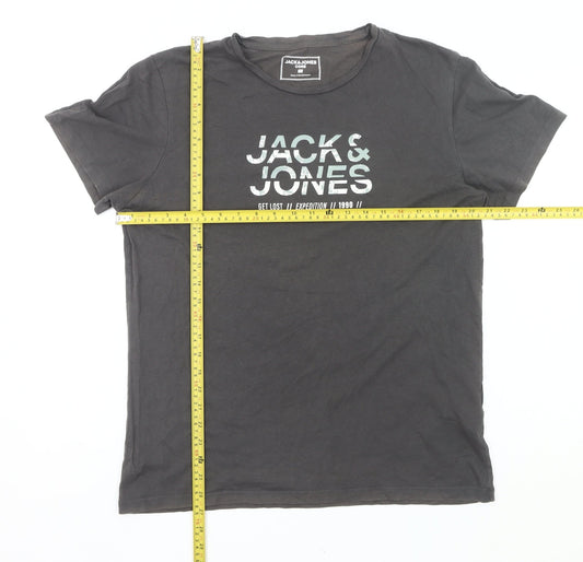 Jack & Jones Men’s Black Graphic Print Crew Neck T-Shirt Size L
