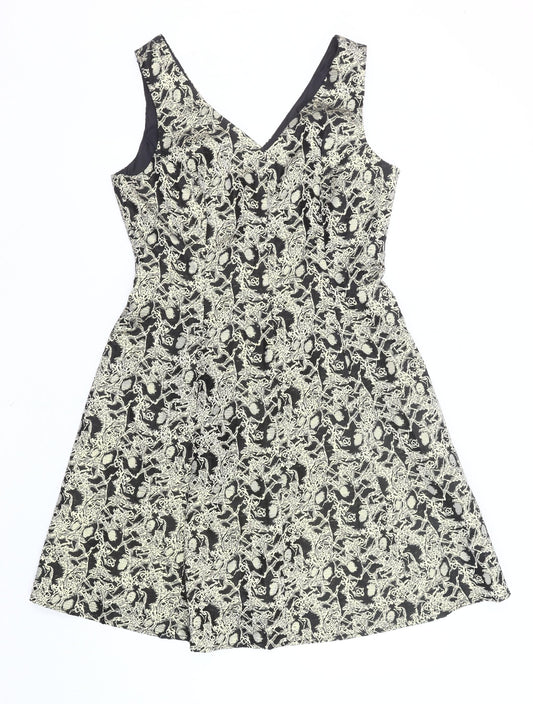 George Womens Black Gold Jacquard A-Line Dress Size 12