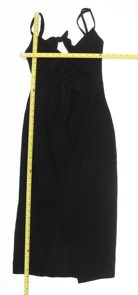 Bershka Women’s Black XS Bodycon Midi Dress Cut Out Party