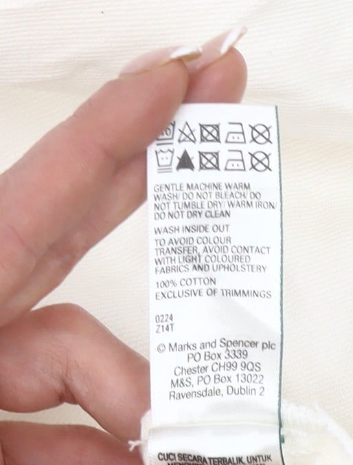Marks and Spencer Women Ivory Size 14 A-Line Long Dress Cotton