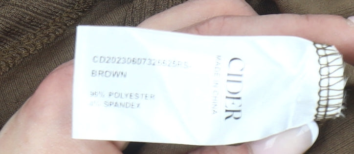 Cider Women Brown Bodysuit L Knit Square Neck Stretch Slim Fit