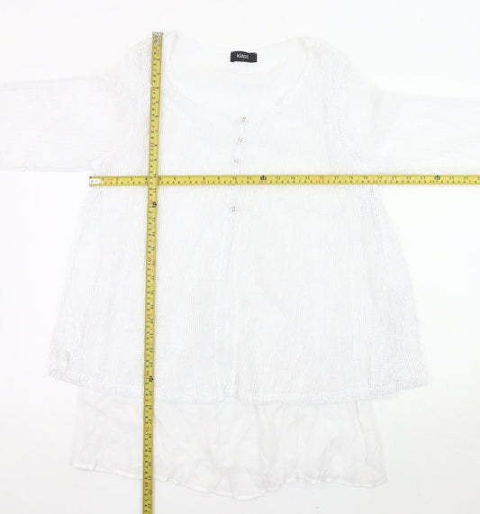 Klass Womens White Tunic Blouse L 3/4 Sleeve Lightweight Knit