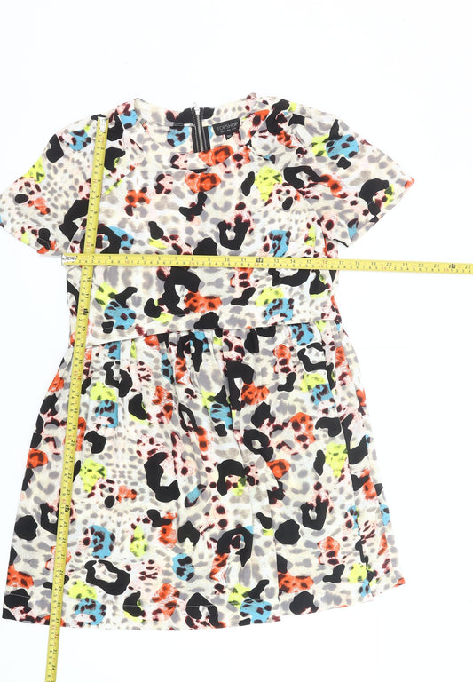Topshop Women’s Multicolour Animal Print Shift Dress UK 10 Short Sleeve