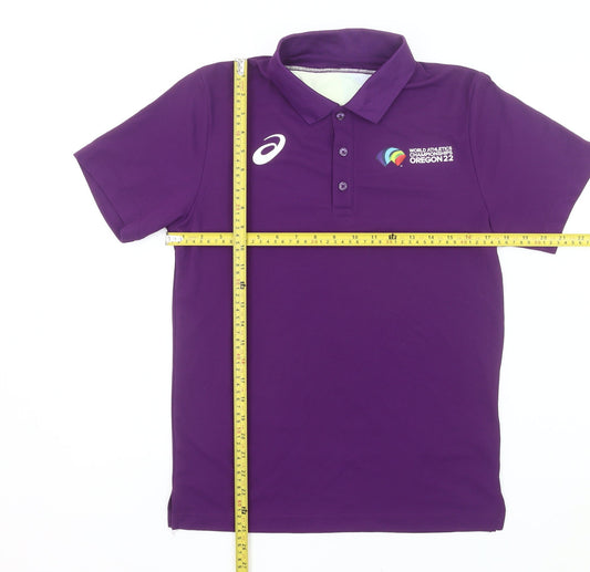 Asics Men’s Purple Polo Shirt Medium Sports Logo Oregon 22