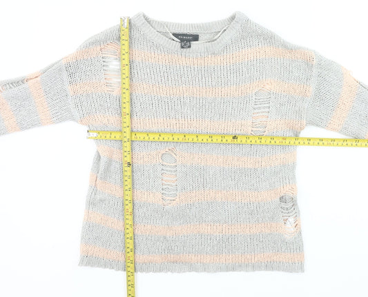 Primark Womens Grey Pink Striped Distressed Knit Jumper Size 8