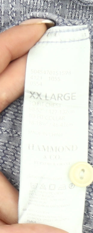 Hammond & Co Men’s Blue 2XL 50-52" Short Sleeve Cotton Button-Up Shirt