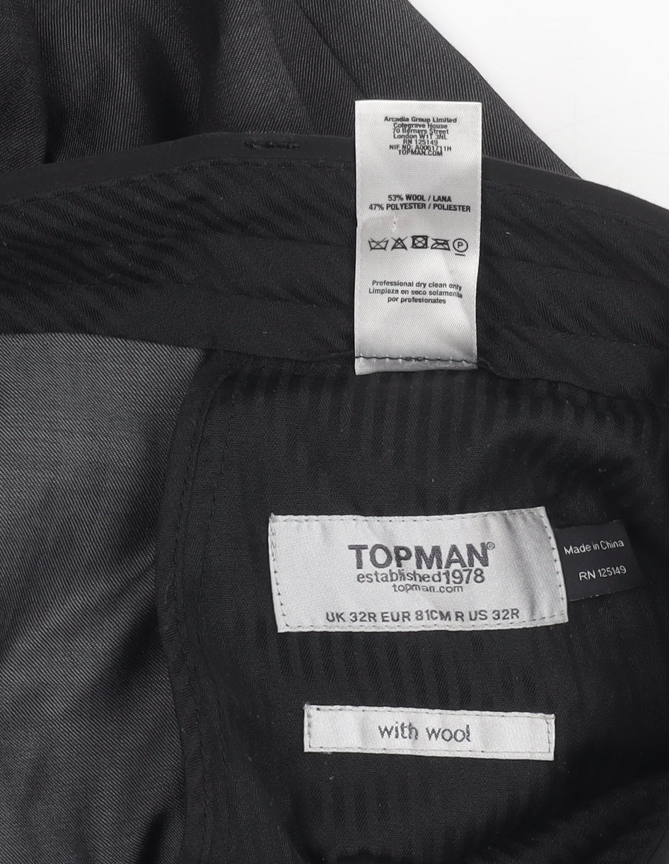 Topman Men's Black Wool Blend Dress Pants Trousers 32R Regular Fit