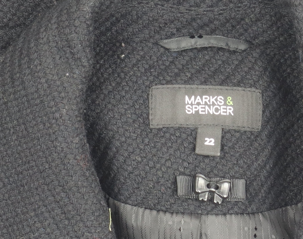 Marks and Spencer Womens Black Size 22 Wool Blend Four-Button Jacket