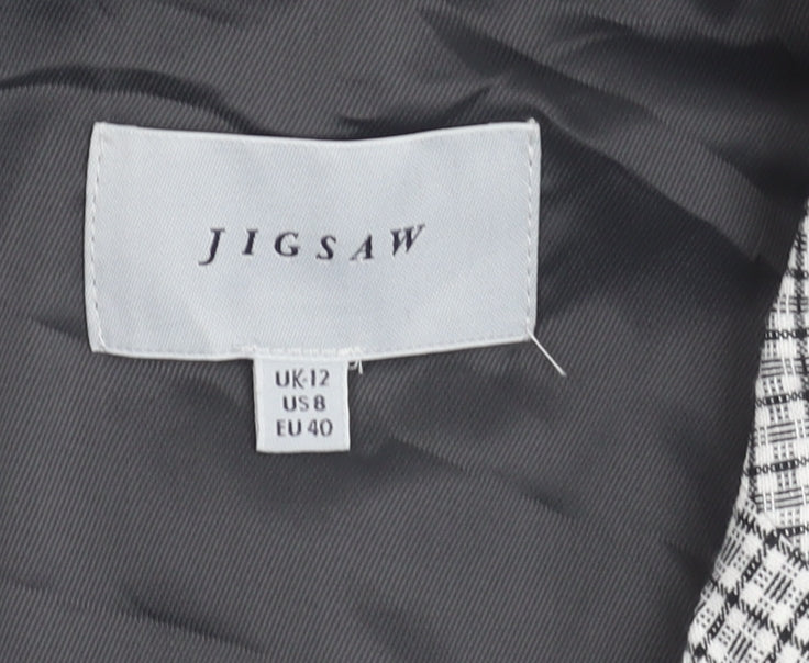 Jigsaw Women’s Grey Check Linen Blend Double-Breasted Blazer UK 12