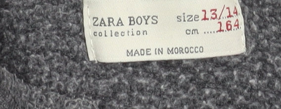 Zara Boys Grey Pullover Hoodie 13-14 Years Graphic Print Cotton Blend