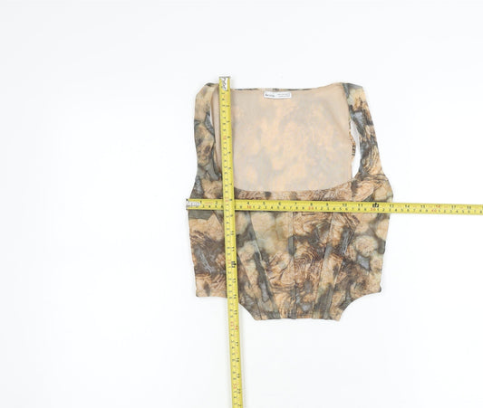 Bershka Womens Multicoloured Mesh Cropped Tank Top Size S