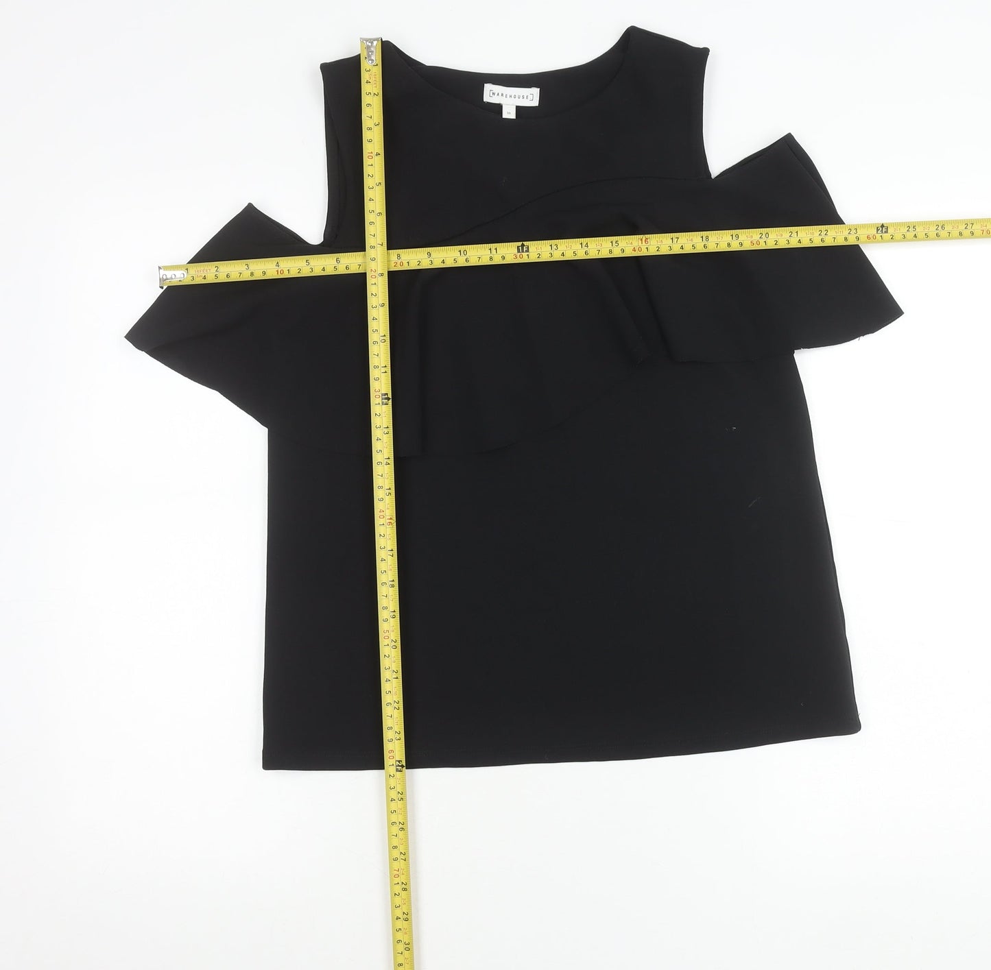 Warehouse Women Black Size 10 Cold Shoulder Ruffle Blouse
