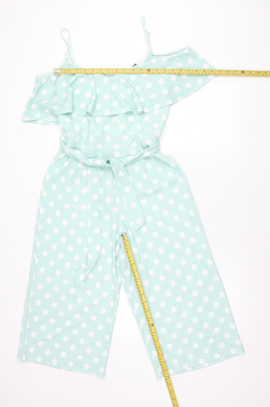 Quiz Women Blue Polka Dot Jumpsuit Size 12 Wide-Leg Off Shoulder