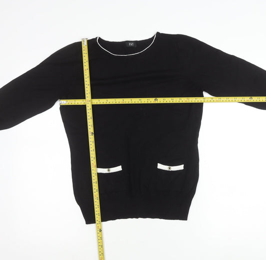 F&F Women’s Black Knit Blouse Size 14 Classic 3/4 Sleeve Boat Neck