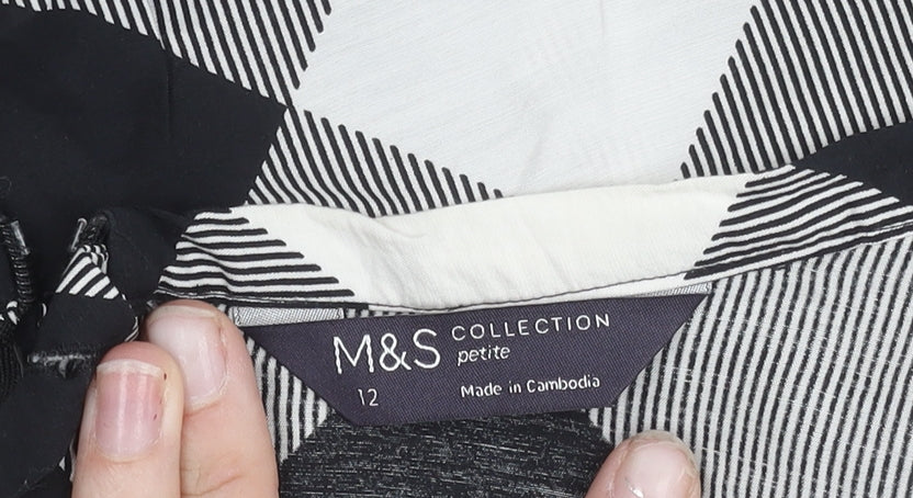 Marks and Spencer Women’s Black White Check Midi A-Line Skirt Size 12 Petite
