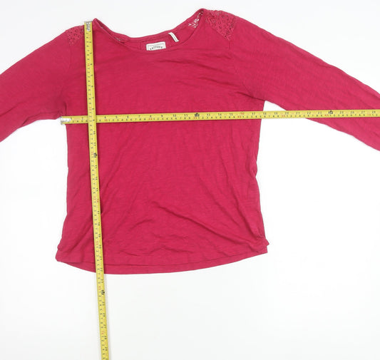 FatFace Womens Pink Long Sleeve Lace Shoulder T-Shirt Size 12