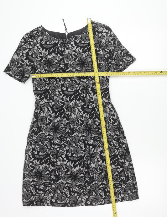 Oasis Women’s Black Floral Lace Shift Dress Size 10 Short Sleeve