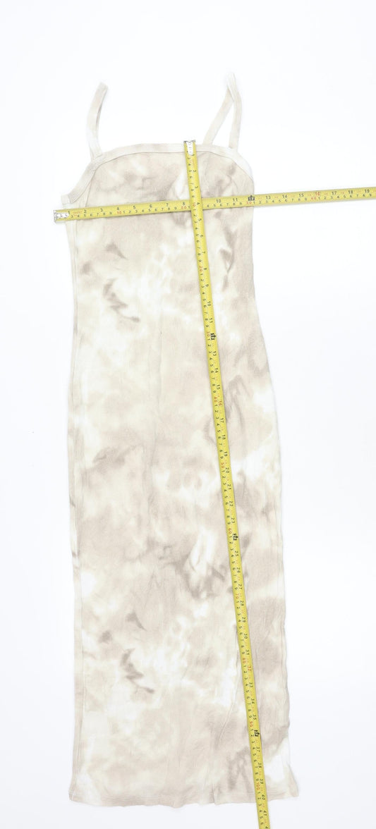 Zara Women Beige Tie Dye Slip Dress Size S Scoop Neck Midi