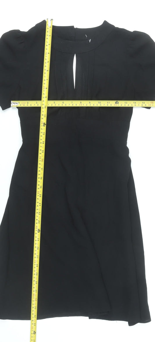 Topshop Women’s Black Size 10 Fit & Flare Short Sleeve Dress