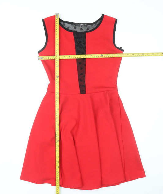 Quiz Womens Red Skater Dress Size 12 Sleeveless Scoop Neck Party