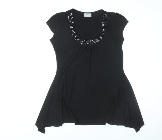 Wallis Women Black M Trapeze Swing Dress Beaded Scoop Neck Party