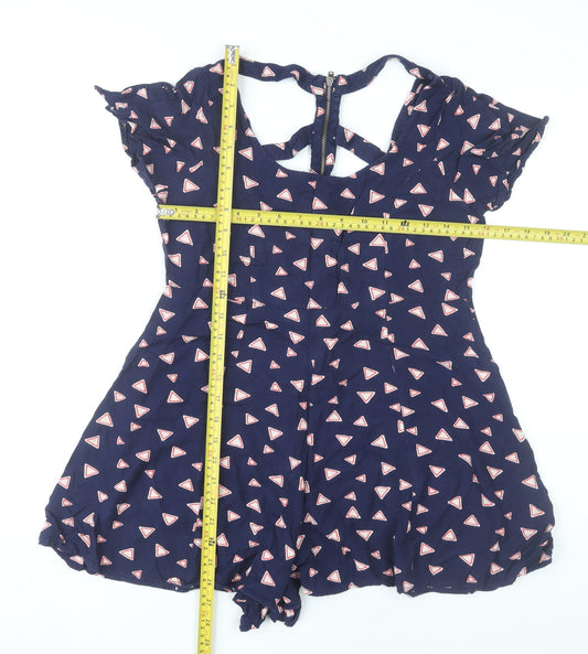 River Island Womens Blue Geometric Playsuit UK 10 Viscose Summer