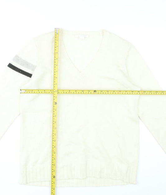 Duffy Womens Ivory Wool Cashmere V-Neck Pullover Jumper L