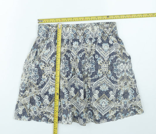 H&M Women’s Blue Paisley A-Line Skirt Size 10 Cotton Boho Summer