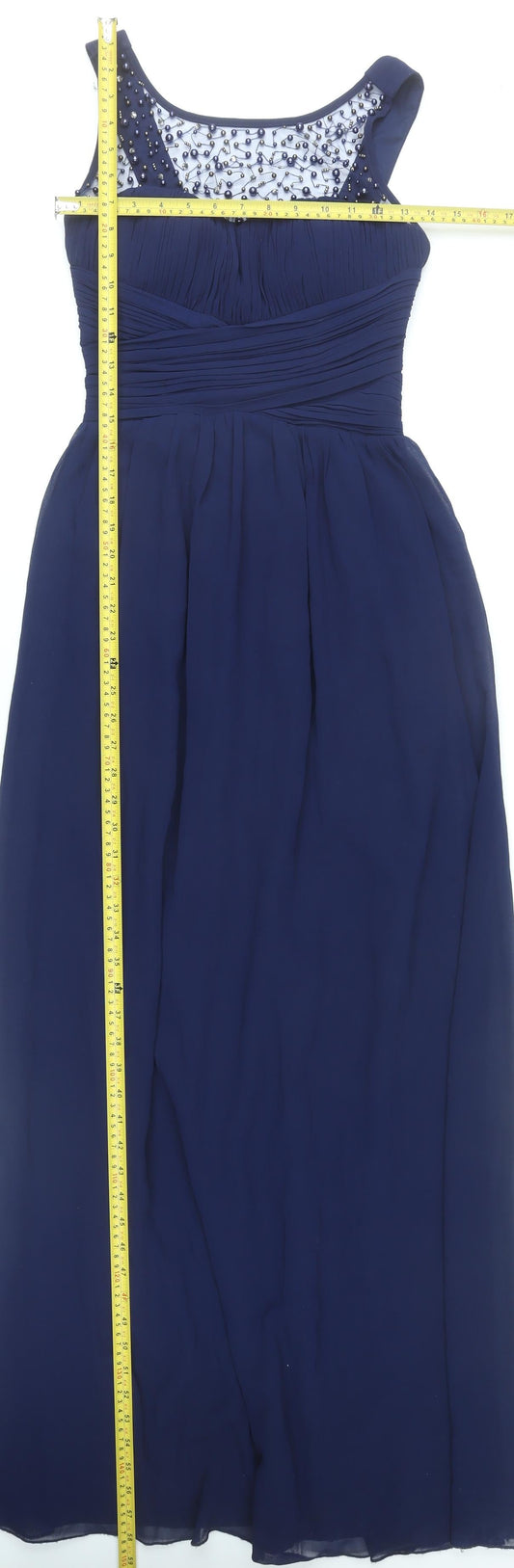 Little Mistress Women Blue Size 10 Maxi Beaded Formal Dress