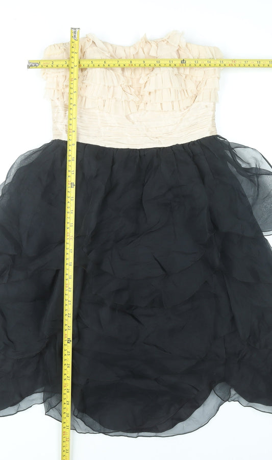 Monsoon Women’s Beige Black Strapless Ruffle Hi-Low Ball Gown Dress Size 8