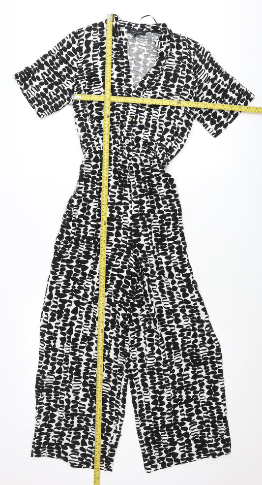 New Look Womens Black White Jumpsuit UK 8 V-Neck Short Sleeve