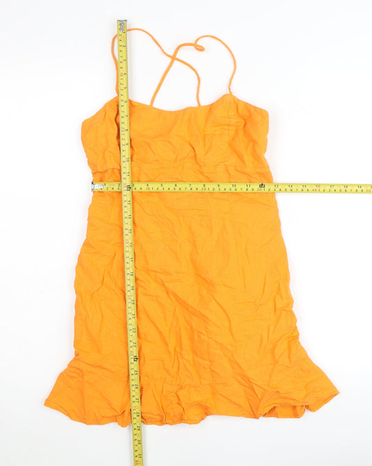 Zara Women’s Orange Cotton Slip Dress Size 12 Summer Casual