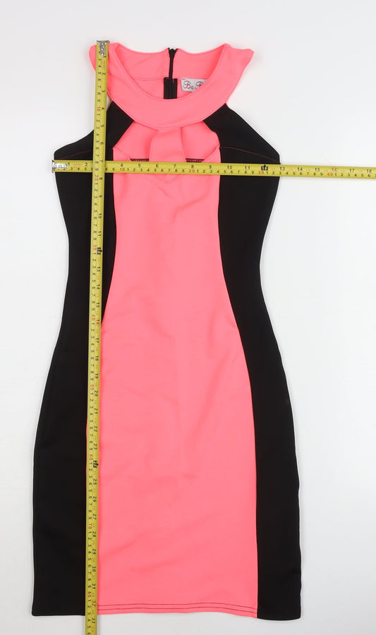 Be Beau Womens Pink Black Bodycon Knee Length Halter Dress Size 8