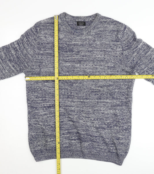 Zara Man Mens Blue Knit Crew Neck Pullover Jumper Size M