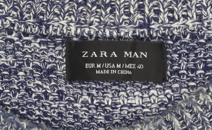 Zara Man Mens Blue Knit Crew Neck Pullover Jumper Size M