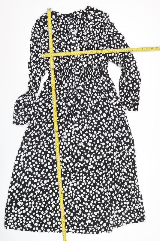 Zara Women’s Black Polka Dot Midi A-Line Dress Size S