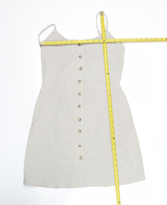 Missguided Women’s Beige Size 12 Pinafore Button Dress