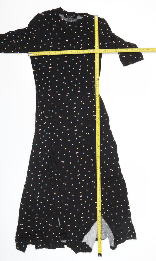 Dorothy Perkins Women’s Black Polka Dot Maxi Dress Size 8 Long Sleeve