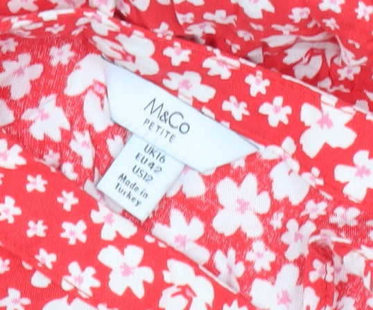 M&Co Women’s Red Floral A-Line Midi Dress Size 16 Petite