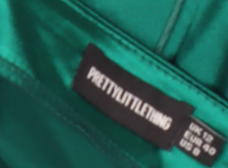 PrettyLittleThing Women Green Size 12 Satin Slip Halter Mini Dress