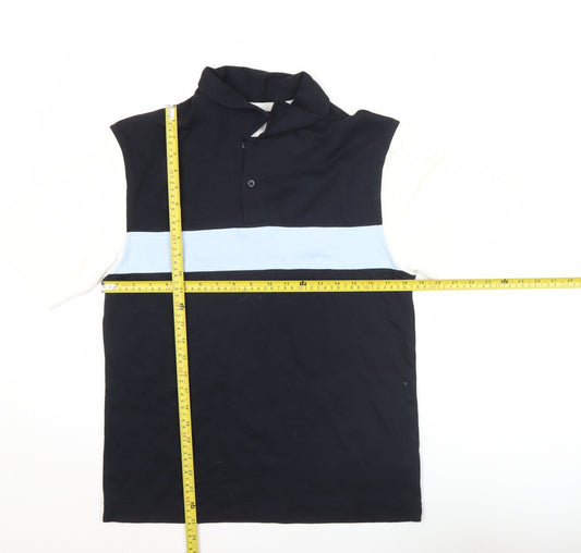 F&F Men’s Black White Blue Colourblock Polo Shirt Size S Cotton Modal
