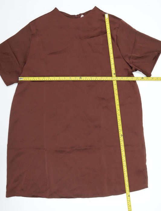 H&M Women Brown Shift Dress XL Half Sleeve High Neck Knee Length