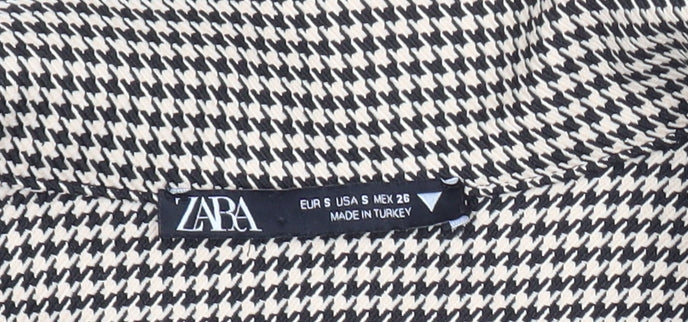 Zara Women’s Black Houndstooth Cropped Button-Up Shirt Size S