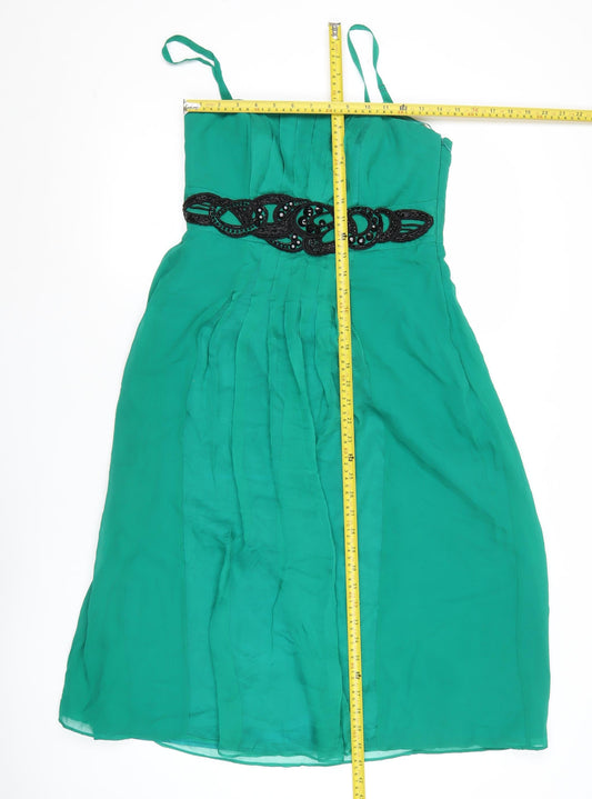Monsoon Women’s Green Silk Beaded A-Line Cocktail Dress UK 10