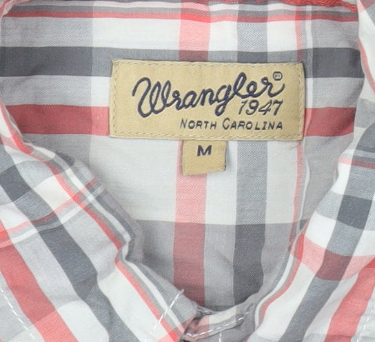 Wrangler Mens Red Grey Plaid Cotton Long Sleeve Button-Up Shirt M