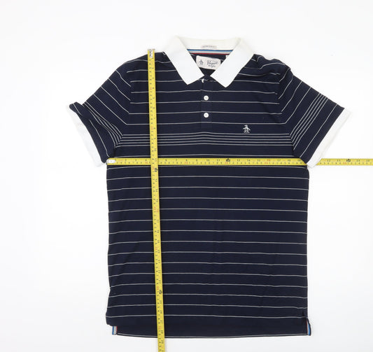 Penguin Men’s Blue Striped Slim Fit Polo Shirt Size L