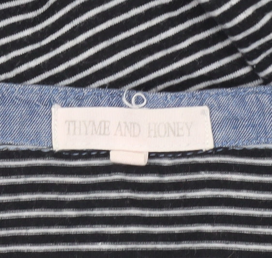 Thyme and Honey Women Black Striped Jersey Long Sleeve Scoop Neck T-Shirt L