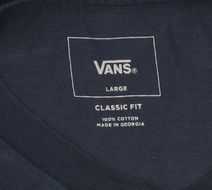 Vans Mens Blue Large Classic Fit Logo Graphic Cotton T-Shirt